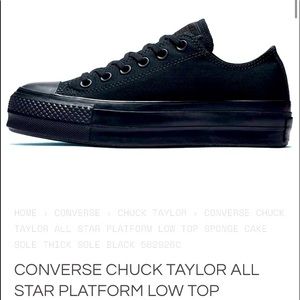 Converse Chuck Taylor All Star Platform Low Top All Black Monotone WOMEN 7 EUC